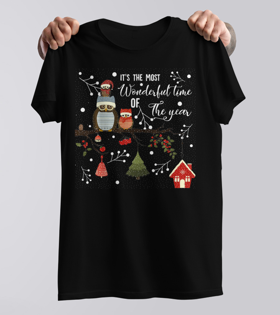 It's The Most Wonderful Time Of The Year Owl Holiday Scene T-Shirt