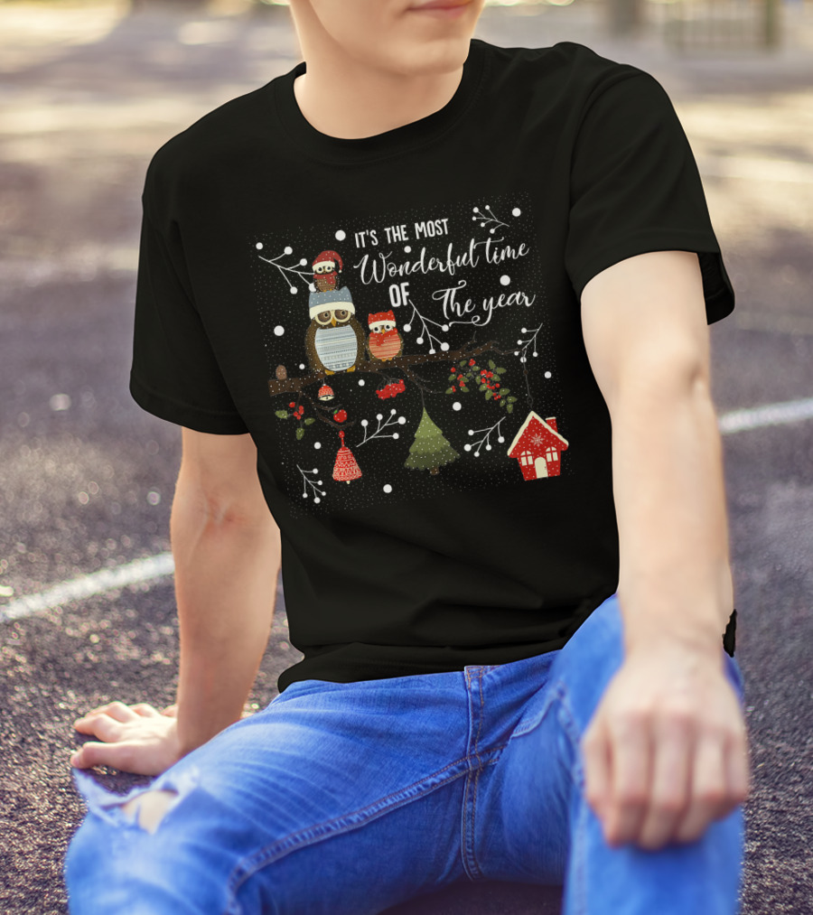 It's The Most Wonderful Time Of The Year Owl Holiday Scene T-Shirt