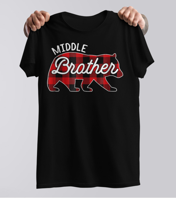 Middle Brother Bear Red Buffalo Plaid T-Shirt