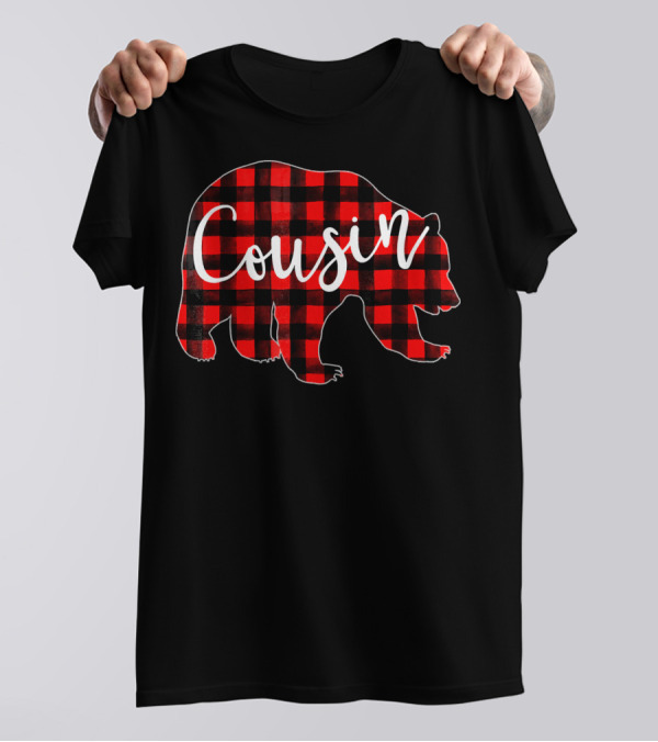 Cousin Bear Red Plaid Matching Pajama T-Shirt