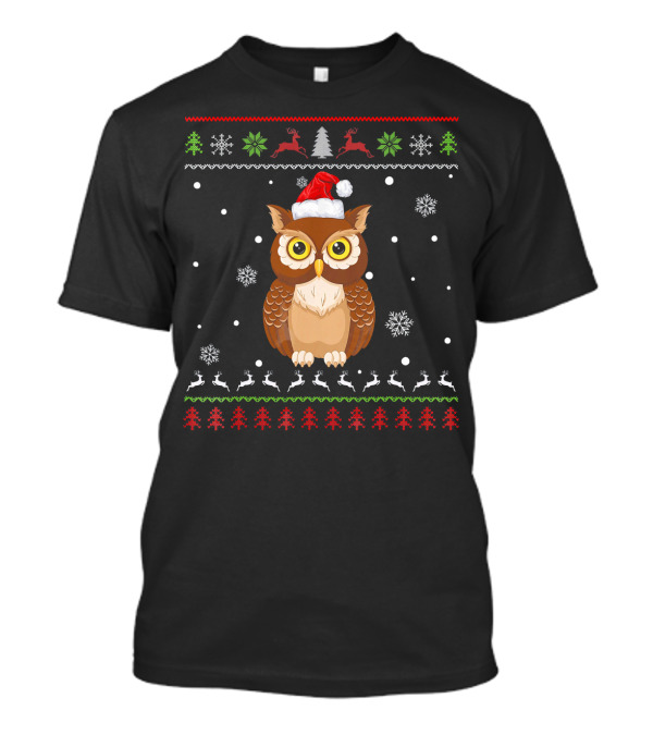 Owl Christmas Santa Hat Snowflakes Reindeer Trees Matching Family Group T-Shirt