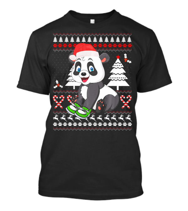 Panda Cute Ugly Christmas Sweater Festive Holiday Trees T-Shirt