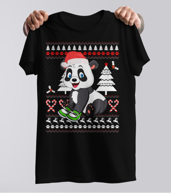 Panda Cute Ugly Christmas Sweater Festive Holiday Trees T-Shirt