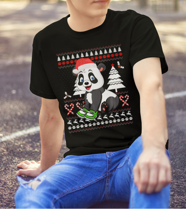 Panda Cute Ugly Christmas Sweater Festive Holiday Trees T-Shirt
