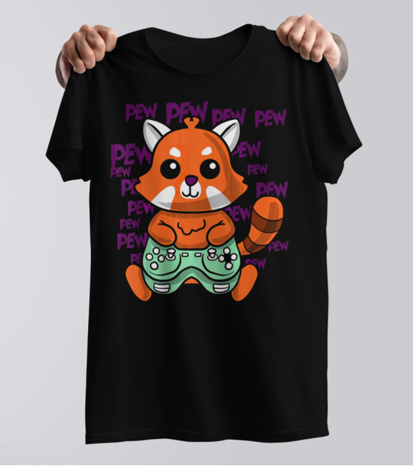 Red Panda Cute Cat Bear Gaming Controller Pew T-Shirt