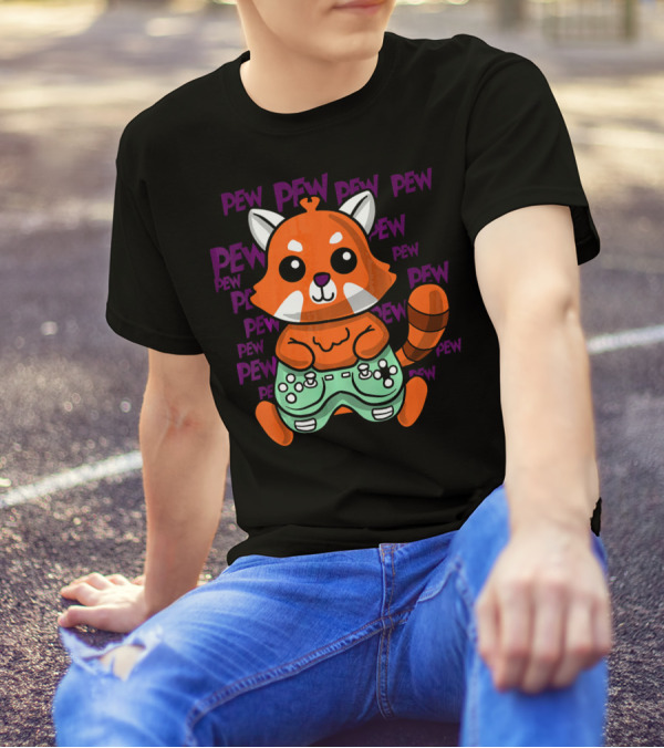 Red Panda Cute Cat Bear Gaming Controller Pew T-Shirt