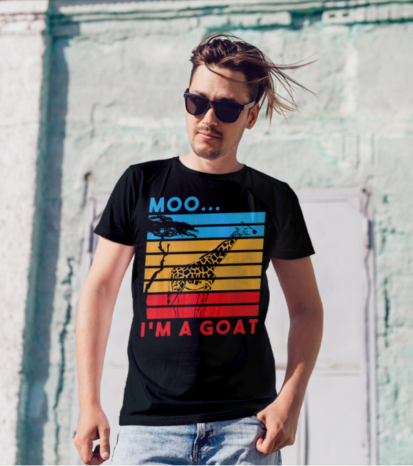 Moo I'm A Goat Funny Giraffe Farm Retro Stripe T-Shirt