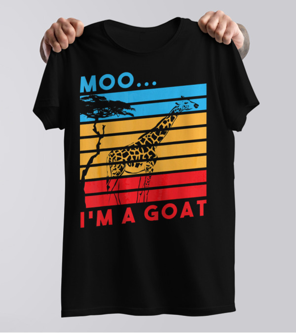 Moo I'm A Goat Funny Giraffe Farm Retro Stripe T-Shirt