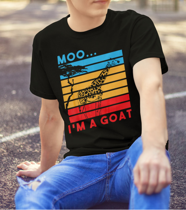 Moo I'm A Goat Funny Giraffe Farm Retro Stripe T-Shirt