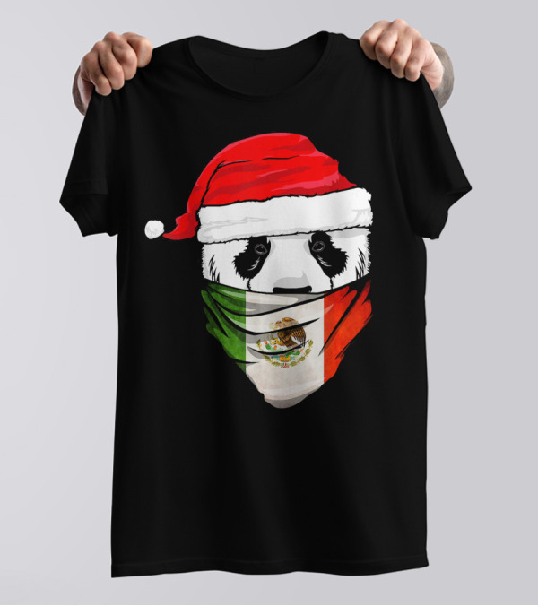 Panda Santa Hat Mexico Flag Bandanna T-Shirt