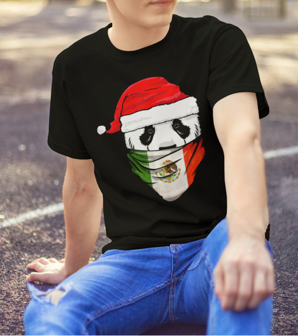 Panda Santa Hat Mexico Flag Bandanna T-Shirt