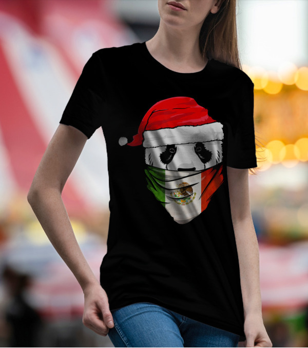 Panda Santa Hat Mexico Flag Bandanna T-Shirt