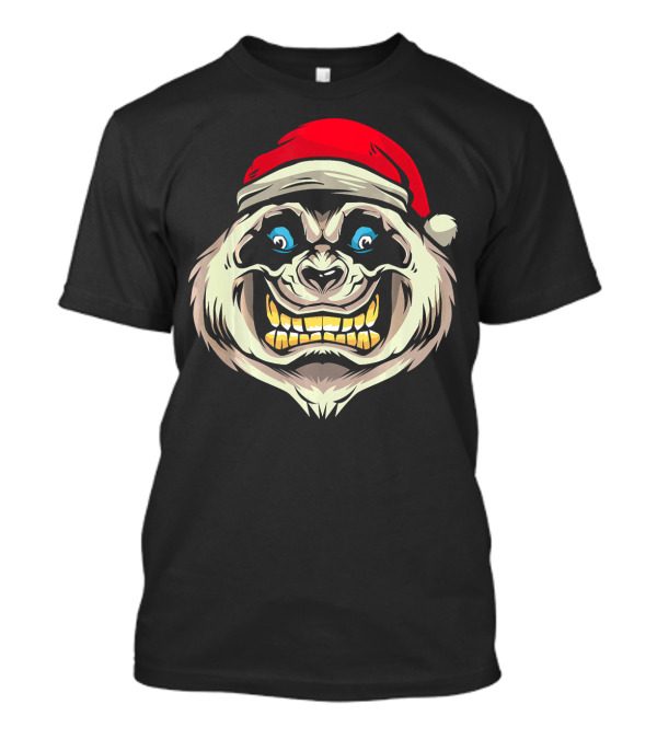 Panda Santa Grinning Face With Red Santa Hat T-Shirt