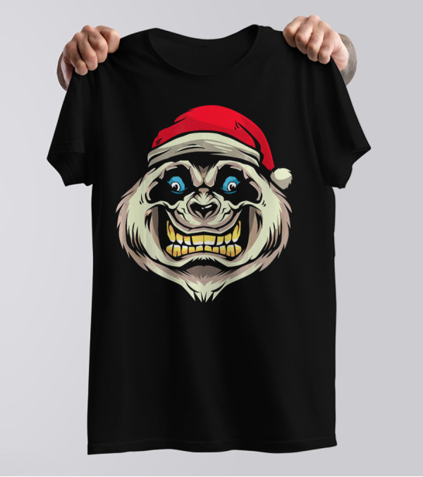 Panda Santa Grinning Face With Red Santa Hat T-Shirt