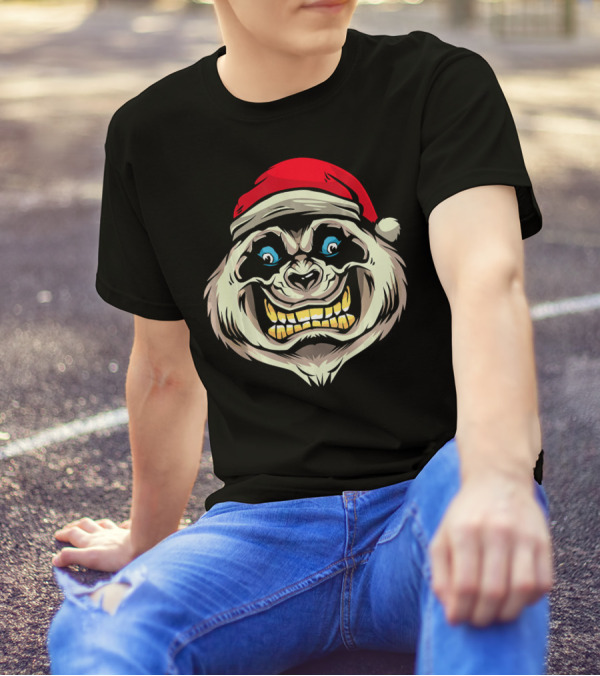 Panda Santa Grinning Face With Red Santa Hat T-Shirt