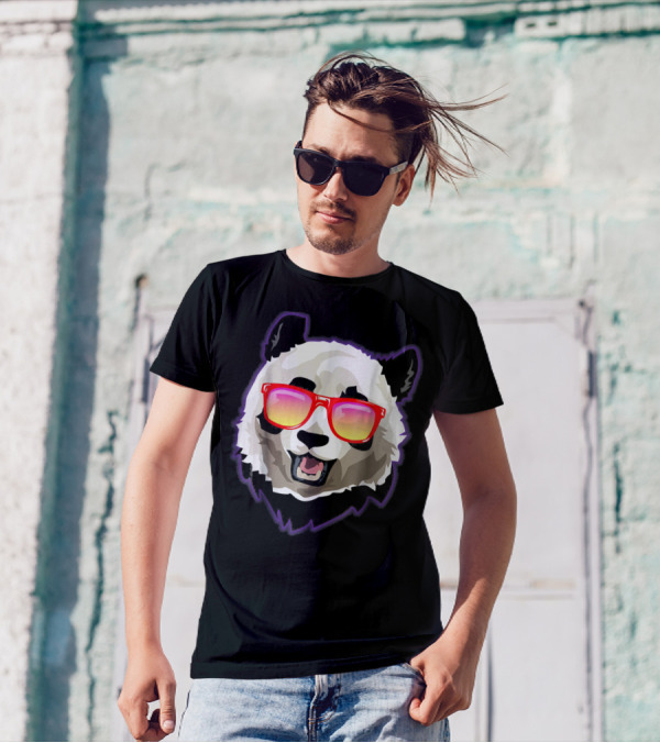 Cute Panda Bear With Colorful Sunglasses T-Shirt