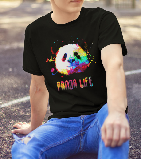Panda Life Rainbow Watercolor Bright T-Shirt