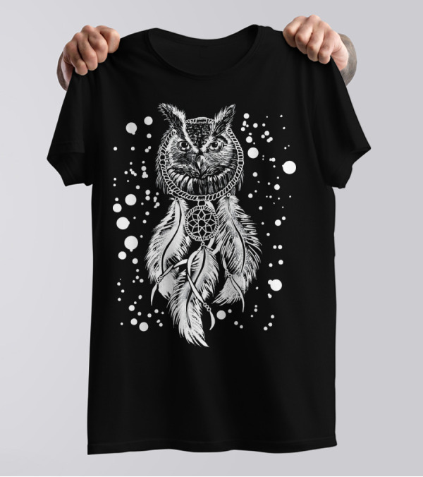 Owl Dream Catcher Cool Nocturnal Birds Feathers Night Symbols T-Shirt