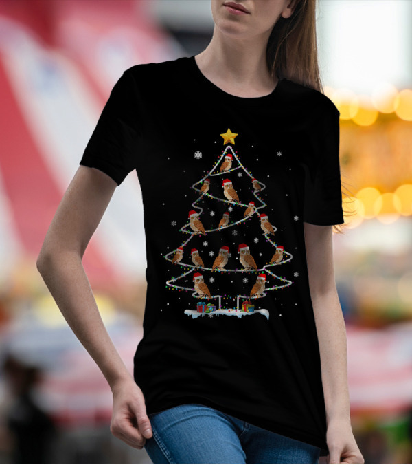 Owl Christmas Tree With Santa Hats And Presents T-Shirt