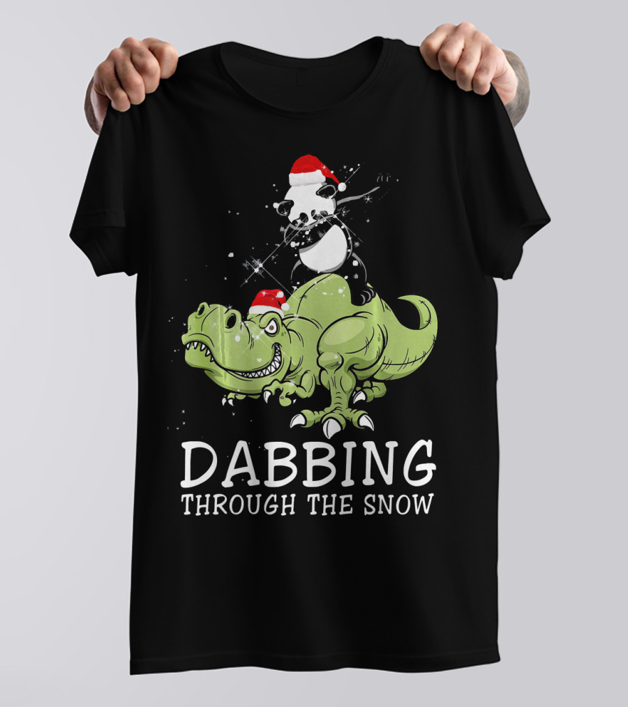 Dabbing Through The Snow Panda In Santa Hat Riding Dinosaur T-Shirt