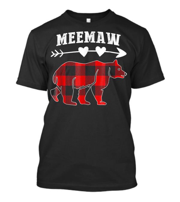 Meemaw Bear Red Plaid Heart Arrow T-Shirt