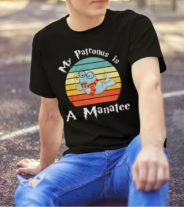 My Patronus Is A Manatee Wizard Scarf Retro T-Shirt