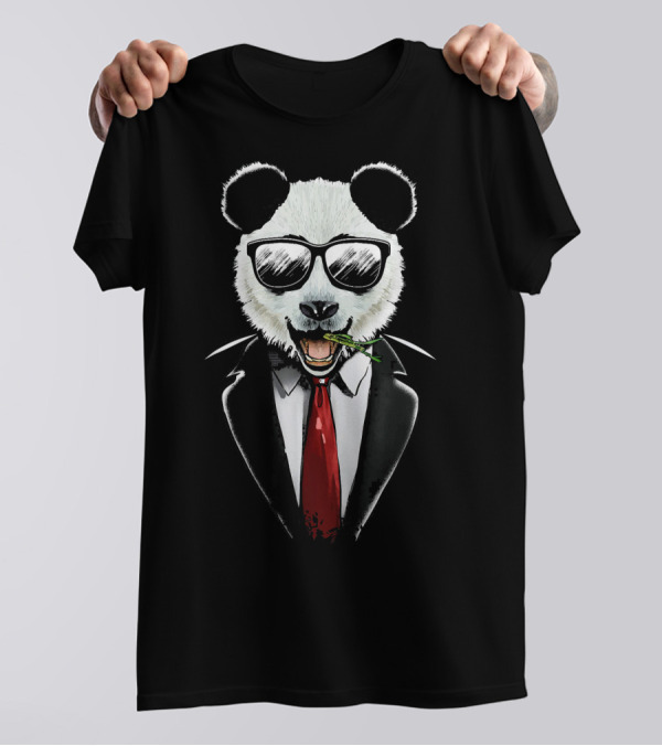 Panda Suit Funny Humor Cute Animal In Suit With Sunglasses And Tie T-Shirt