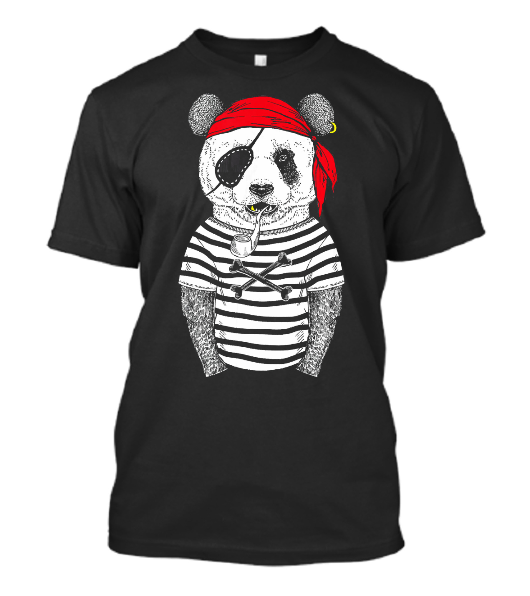 Panda Pirate With Striped Shirt And Red Bandana T-Shirt