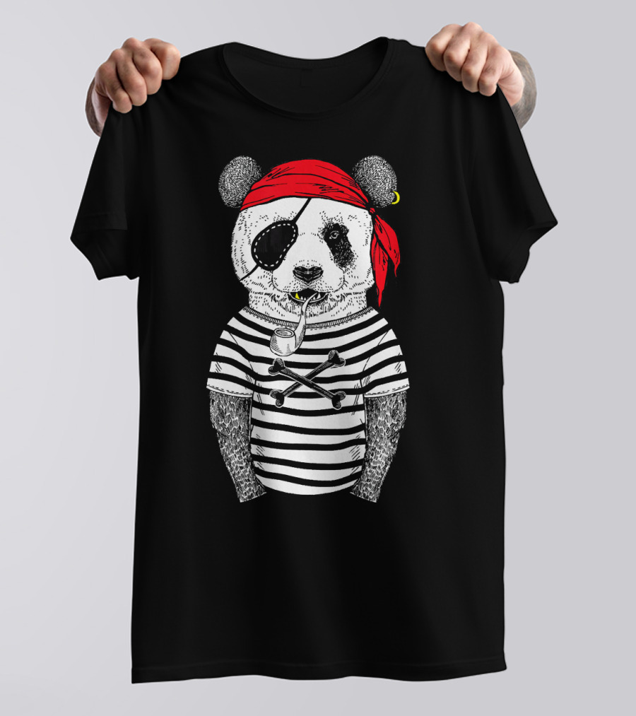 Panda Pirate With Striped Shirt And Red Bandana T-Shirt