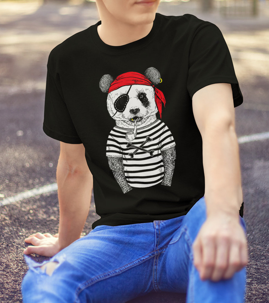 Panda Pirate With Striped Shirt And Red Bandana T-Shirt