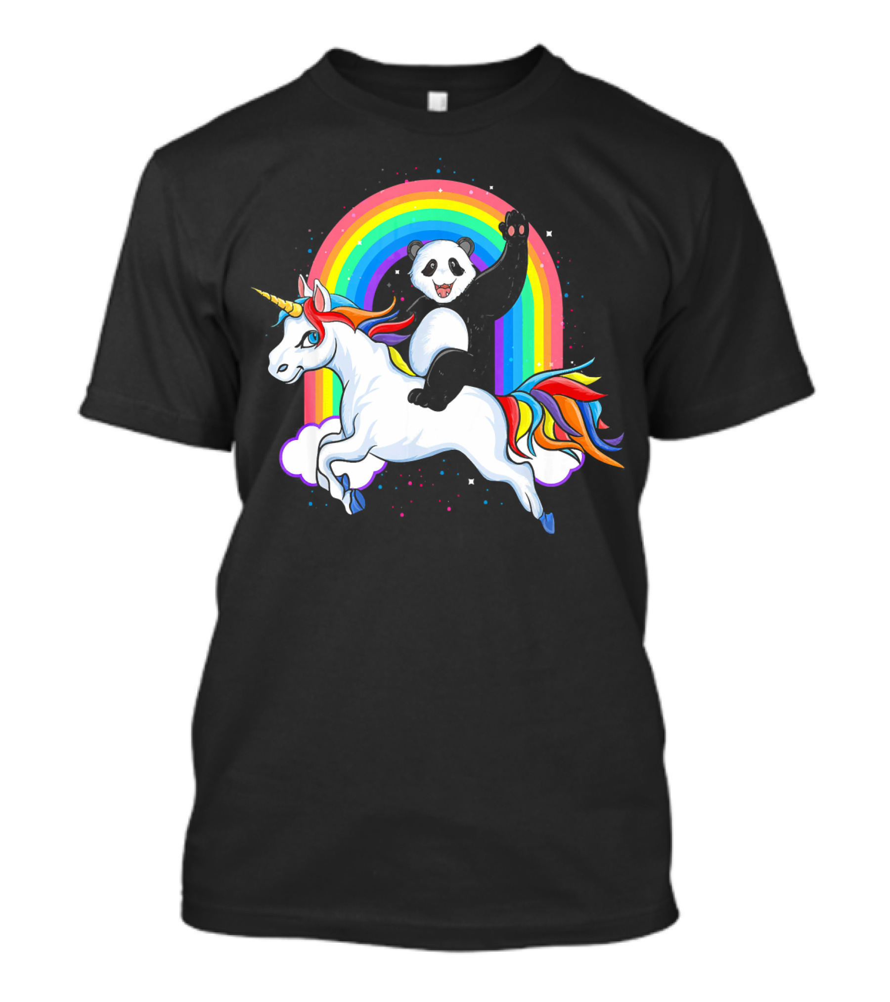 Panda Riding Unicorn Pandicorn Rainbow Waves T-Shirt