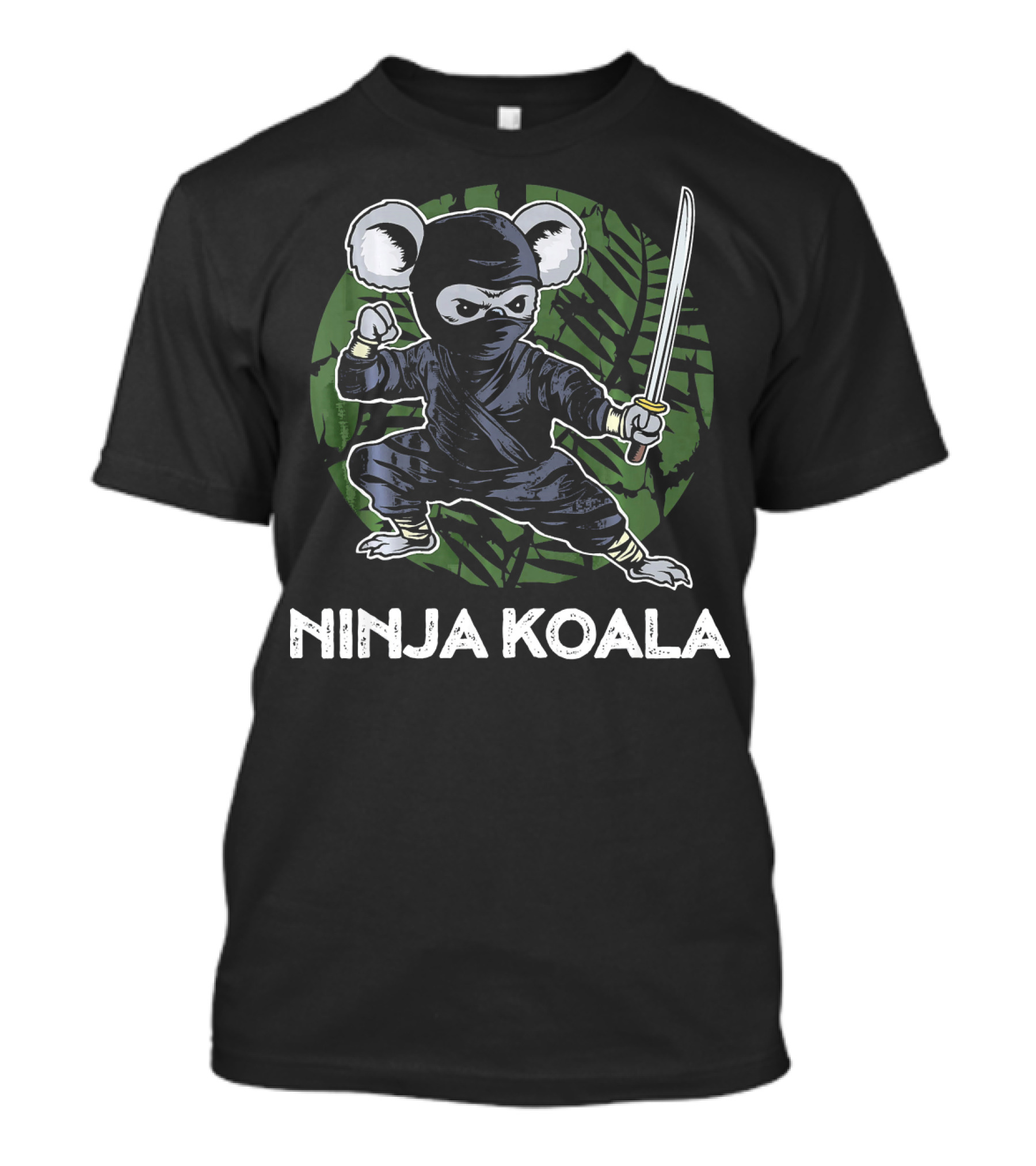 Ninja Koala Stealth Warrior With Sword On Bamboo Forest Background T-Shirt