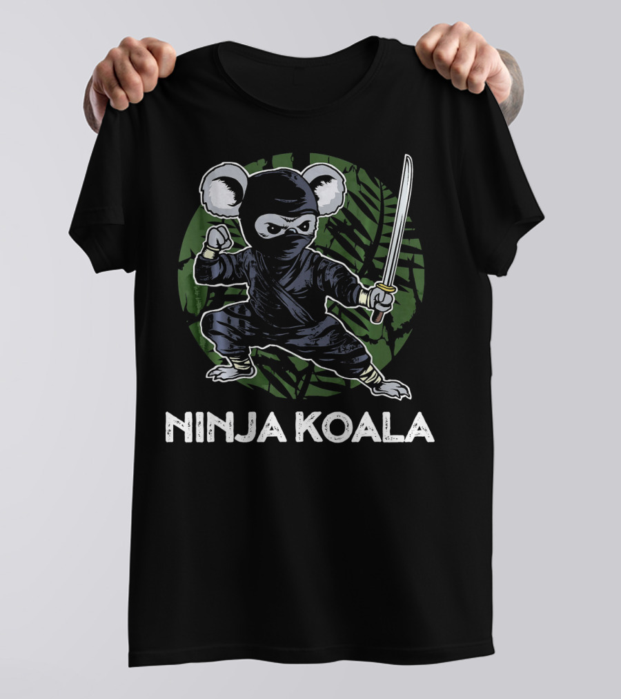 Ninja Koala Stealth Warrior With Sword On Bamboo Forest Background T-Shirt