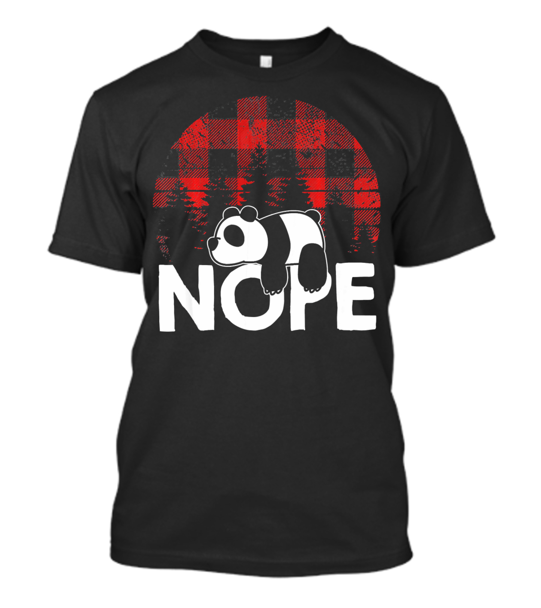 Nope Lazy Panda Christmas Buffalo Plaid T-Shirt