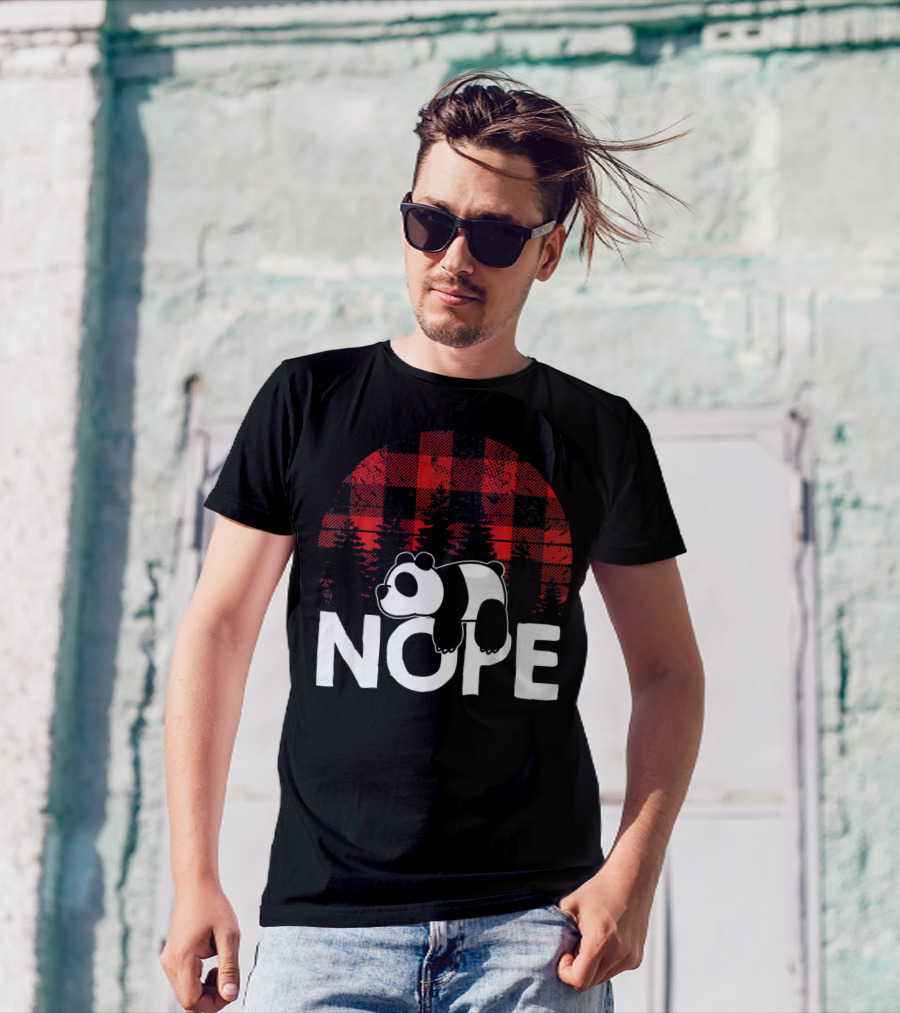 Nope Lazy Panda Christmas Buffalo Plaid T-Shirt