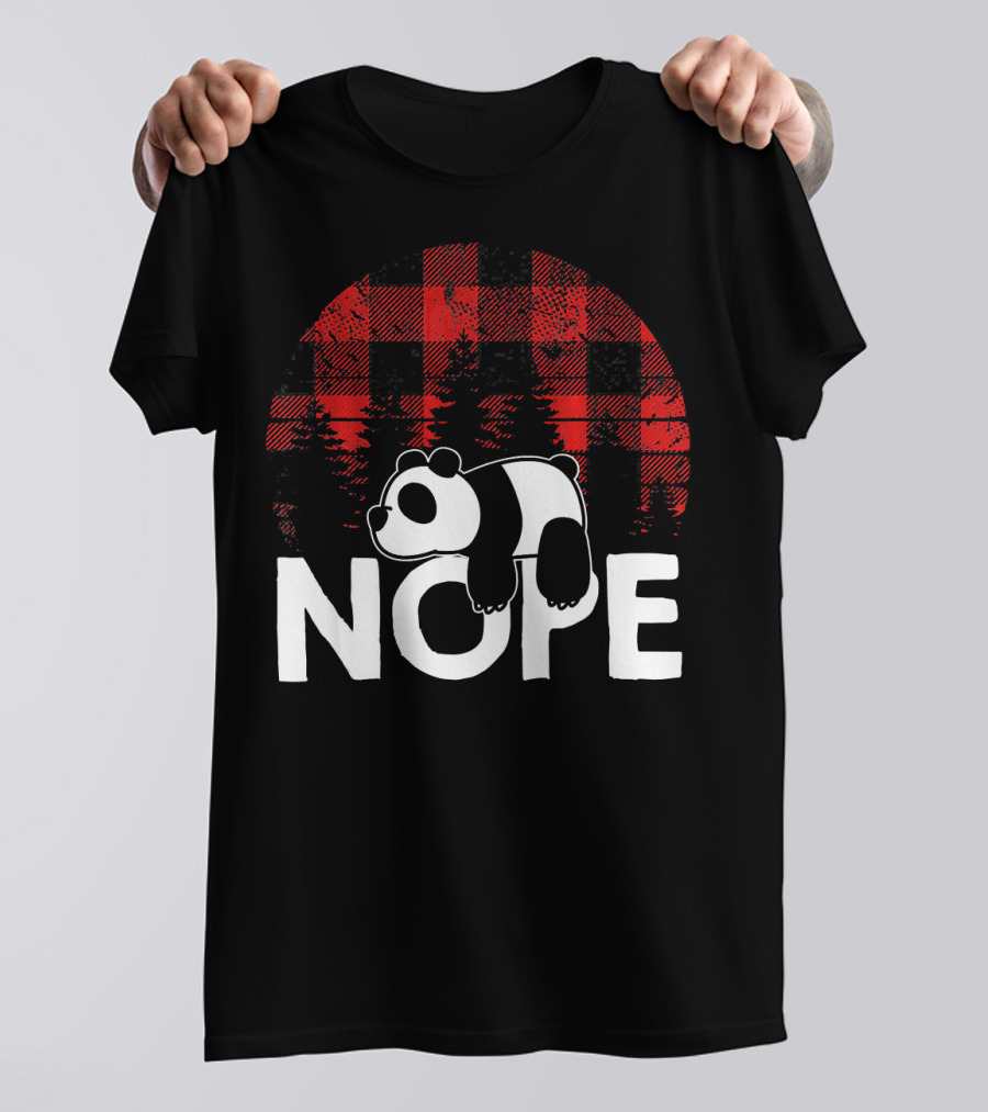 Nope Lazy Panda Christmas Buffalo Plaid T-Shirt