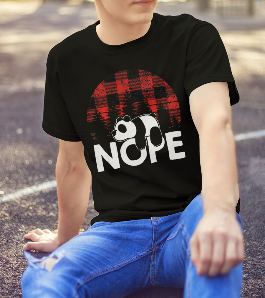 Nope Lazy Panda Christmas Buffalo Plaid T-Shirt