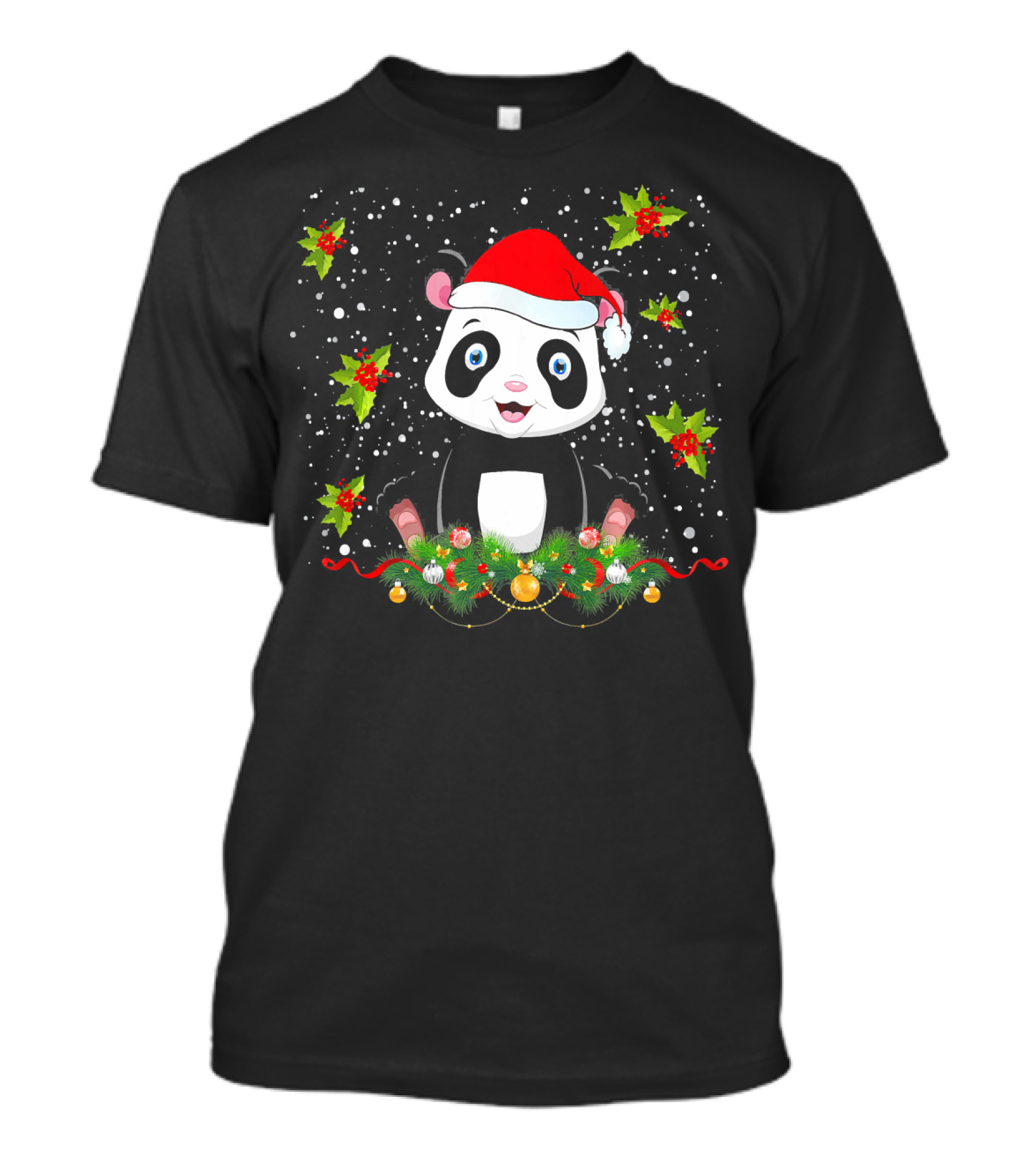 Merry Christmas Panda Bear Snow Santa Hat Fun T-Shirt