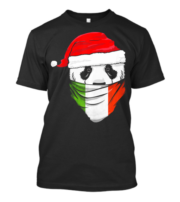 Panda Wearing Santa Hat With Italian Flag Bandana T-Shirt