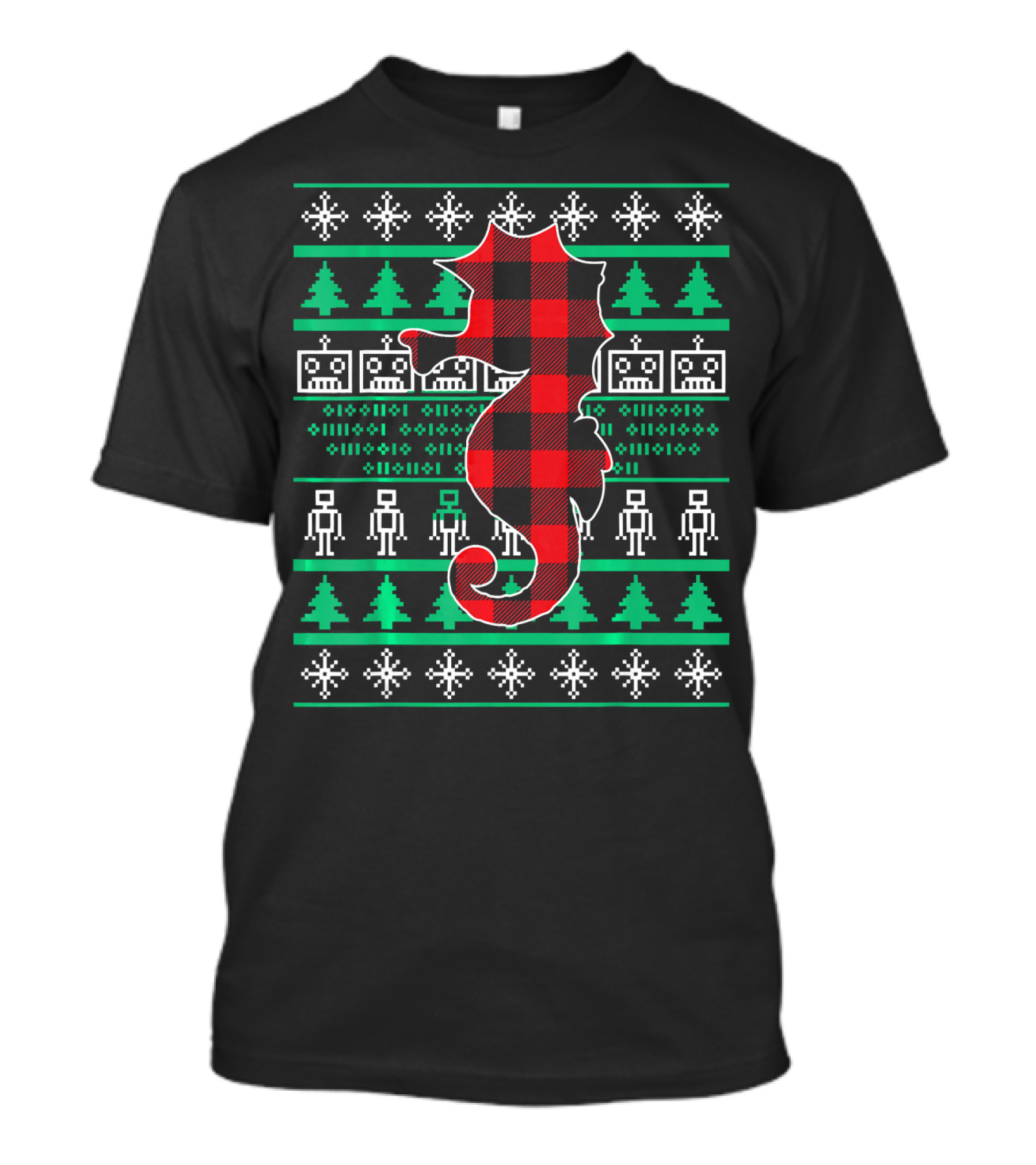 Red Plaid Seahorse Christmas Funny Ugly T-Shirt