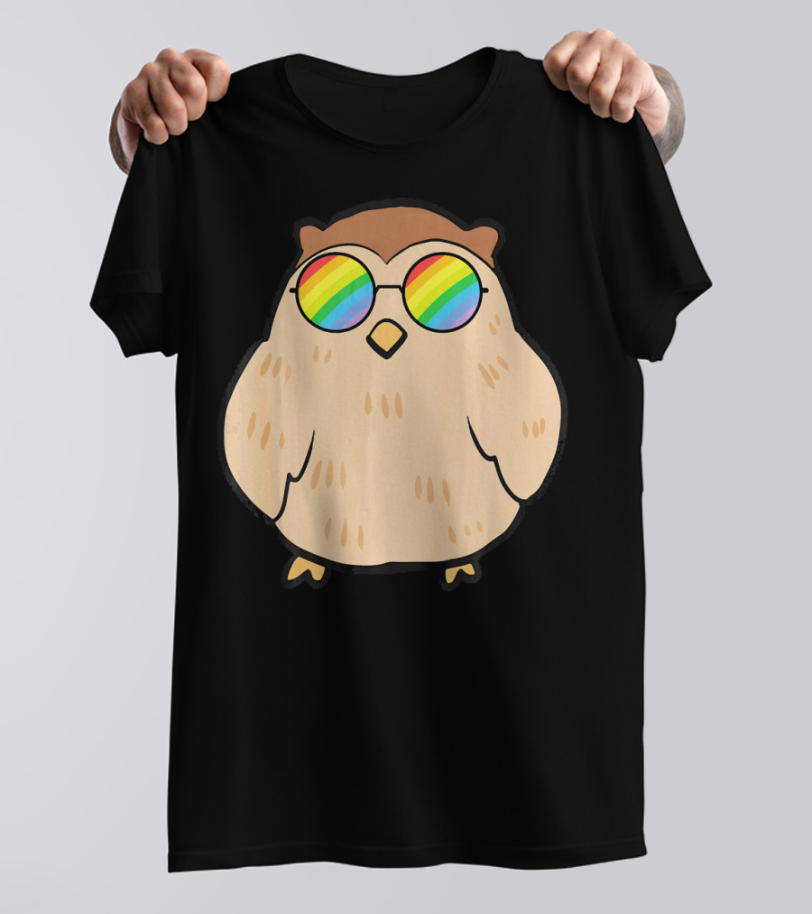Owl In Rainbow Sunglasses Celebrating Gay Pride T-Shirt