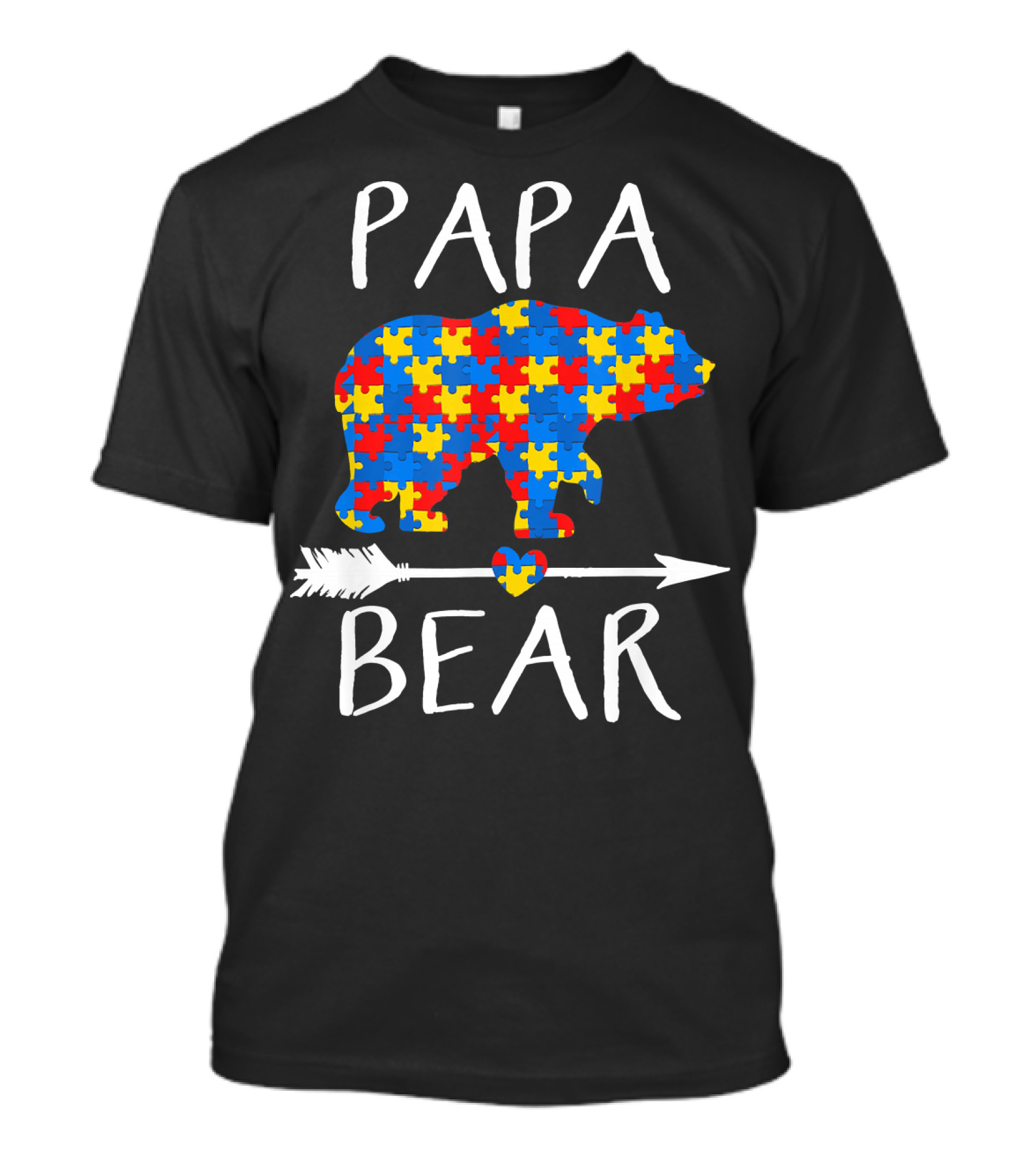 Papa Bear Puzzle Bear Heart Arrow Autism Awareness T-Shirt