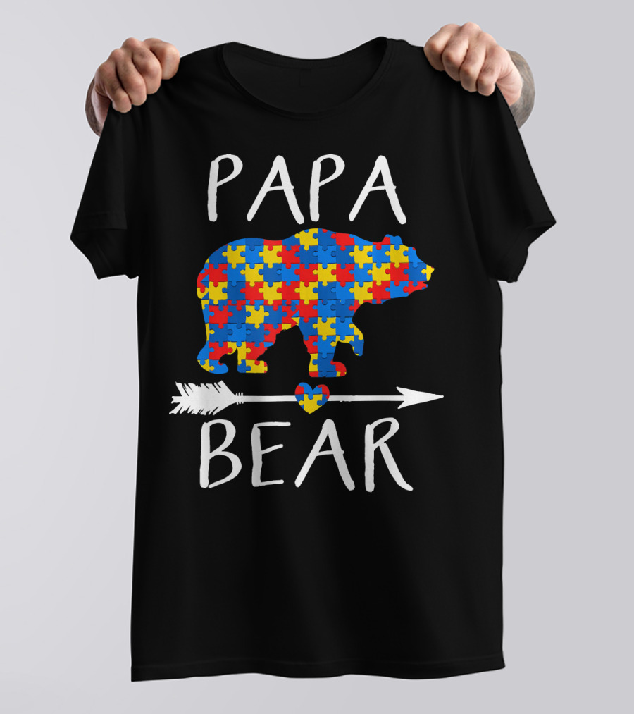 Papa Bear Puzzle Bear Heart Arrow Autism Awareness T-Shirt