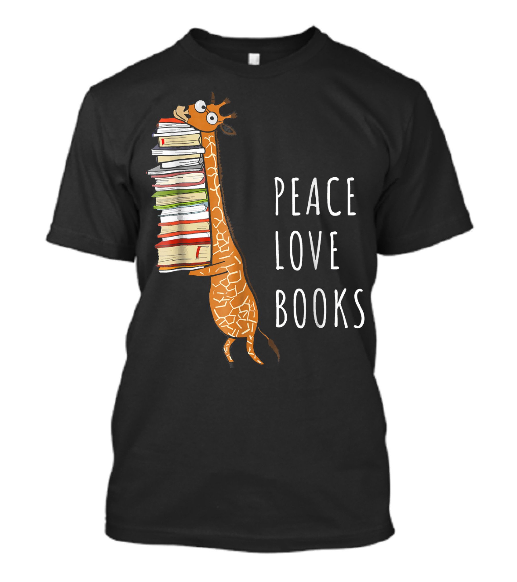 Peace Love Books Cute Giraffe With Bookworm T-Shirt