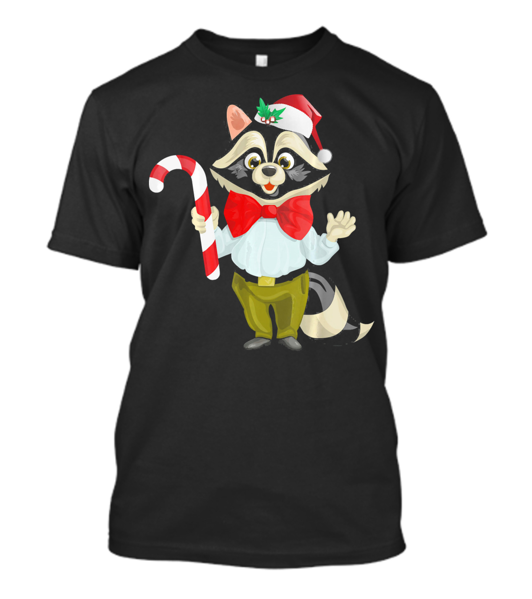 Raccoon Christmas Santa Hat Candy Cane Wild Trash Panda Spirit T-Shirt