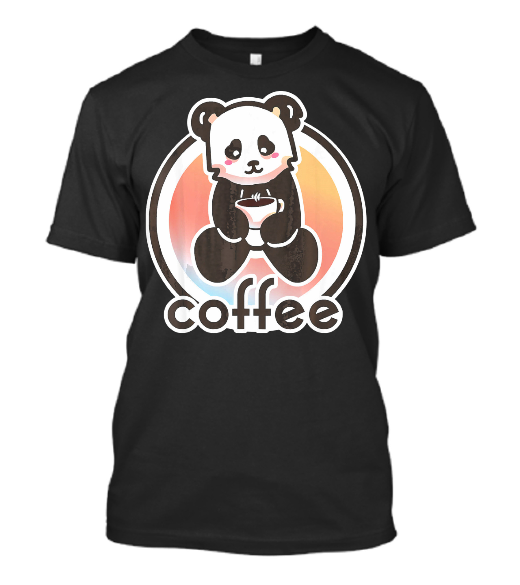 Panda With Coffee Cup And Circle Background Coffee T-Shirt