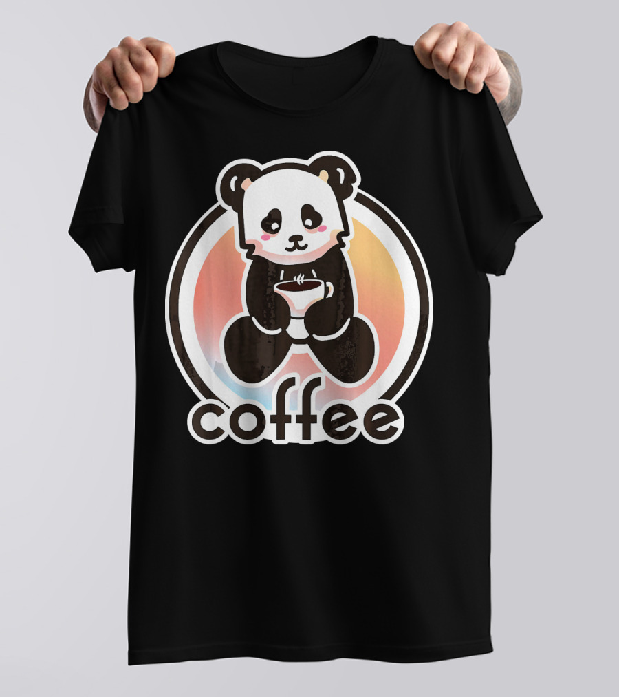 Panda With Coffee Cup And Circle Background Coffee T-Shirt