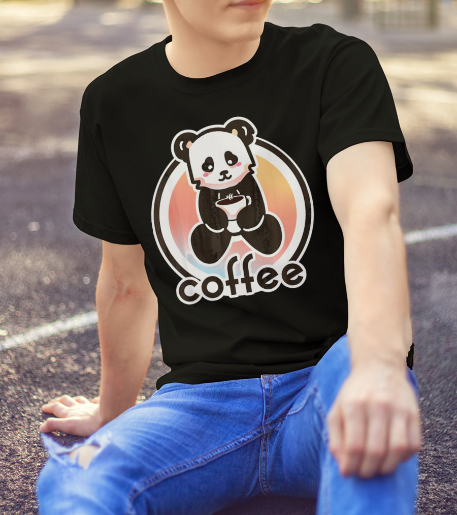 Panda With Coffee Cup And Circle Background Coffee T-Shirt