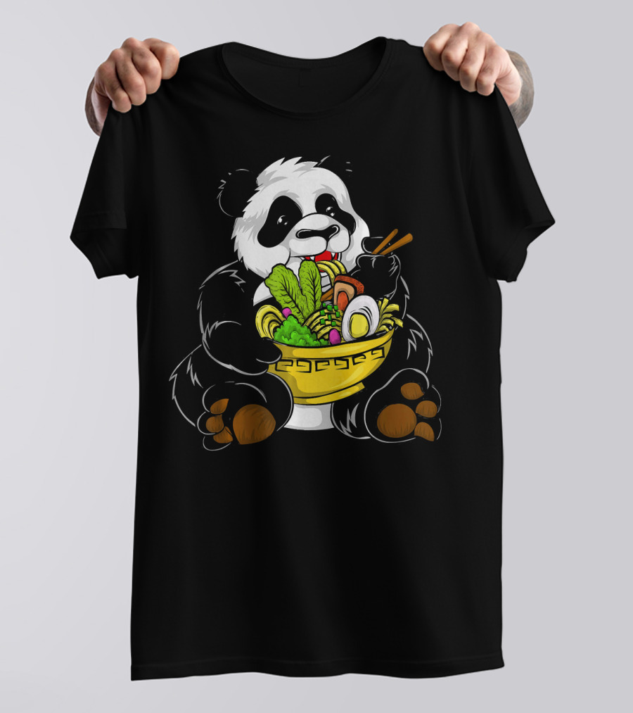 Panda Bear Eating Japanese Noodle Bowl Anime Kawaii T-Shirt
