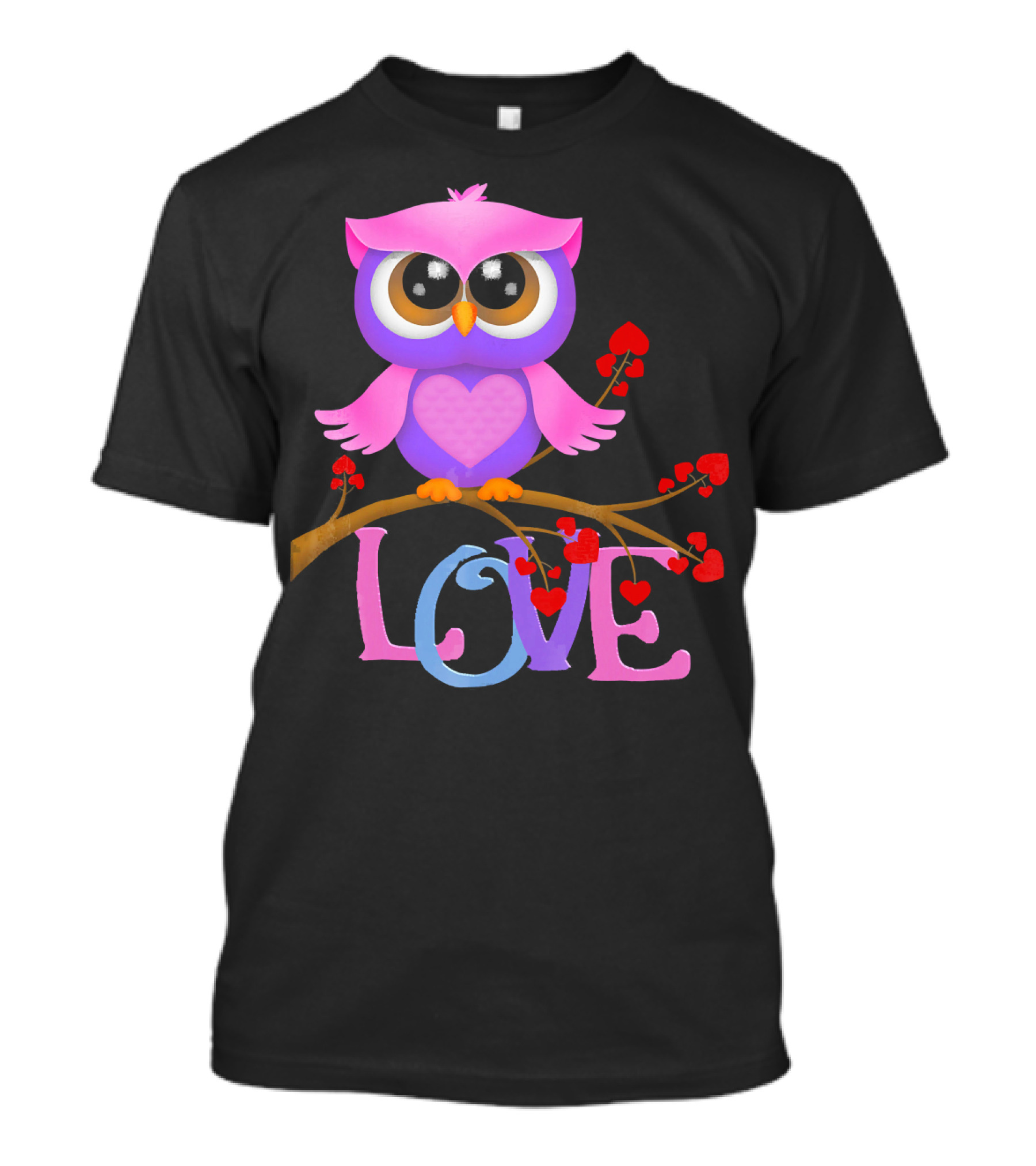 Pink Purple Owl With Hearts And Love Text T-Shirt